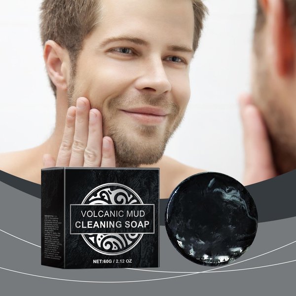 lisade Cleansing Bar Soap for Face，natural Volcanic Mud Cleansing Soap Deep Cleansing Blackhead Acne, Coconut Oil Nourishes Soap Mild Gentle Hydrating Cleanser for Men Daily Skin Care 2PCS