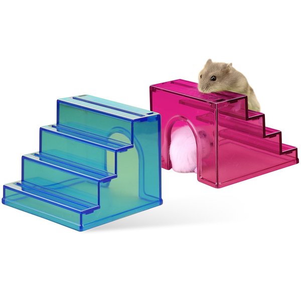 Hamster Hideout Ladder Bridge,Hamster Climbing Toy Ladder Bridge,Climbing Ladder with Hamster House,Hideout Chamber for Dwarf Hamsters mice and Small Animals Habitat décor (Blue+Pink)