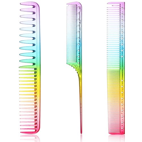 Patelai 3 Pieces Rainbow Fine Tooth Comb for Woman Rat Tail Comb Styling Salon Hair Comb Anti Static Heat Resistant Hairdressing Comb Fine Teeth Hair Comb for Root Teasing
