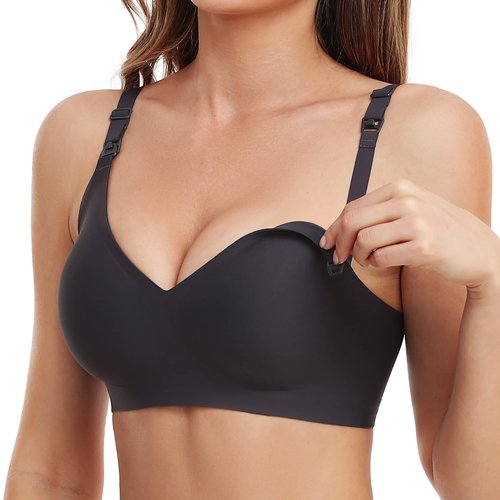 Vinfact Smooth Nursing Bras for Breastfeeding Seamless Maternity Bras for Pregnancy Wireless Bralette with Extra Bra Extender - Medium, Black