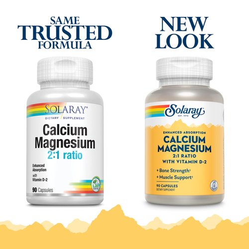 Solaray Calcium & Magnesium w/ D2 Amino Acid Chelate 2:1, Capsule (Btl-Plastic) | 90ct