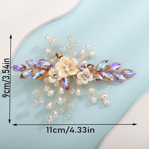 Rumtock Pearl and Flower Gold Hair Clip for Wedding Brides Bridesmaid Flower Girls Handmade Hair Piece (Gold)