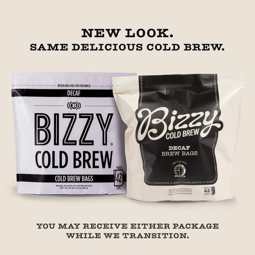 Bizzy Cold Brew Coffee | Decaf Blend | Water Process | Coarse Ground Coffee | Micro Sifted | Specialty Grade | 100% Arabica | Brew Bags | 12 Count | Makes 42 Cups
