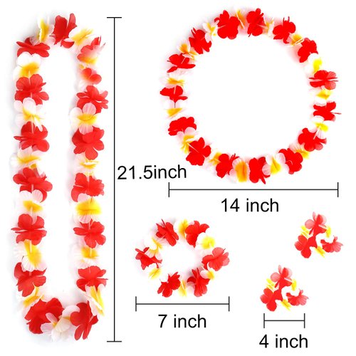 Hawaiian Leis, luau Party Supplies, 40Pcs Thickened Garland Flower Leis, Tropical Hawaiian Party Necklace, Headbands and Wristbands, Kids and Adults Party Supplies, Birthday, Easter