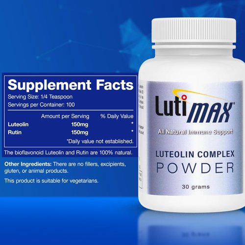 Lutimax Luteolin Complex Powder Brain Supplement with Rutin - Nootropic Brain Supplements for Memory and Focus to Improve Brain Health - Antioxidant Supplement for Immune Support - 100 Servings Solo