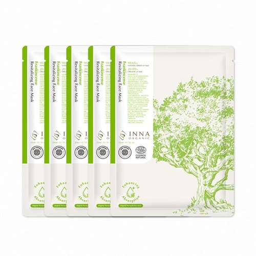 INNA ORGANIC FRANKINCENSE REVITALIZING FACE MASK, Revitalizing, Nourish aging skin, Smoothing, Luxury Clean Beauty, Home SPA, Maskne Care, Certified Natural, 0.8 fl.oz, Pack of 5