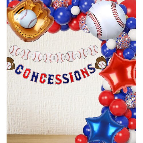 Kwuz Baseball Balloons Baseball Party Decoration | Baseball Sports Theme Birthday Party Supplies Favors 20Inch Foil Mylar Navy Blue Red White Sports Balloon Arch Kits