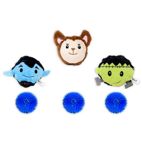 Flourish Pets 2 in 1 Halloween Pack of 3 Dog Chew Toys for Aggressive Chewers | Non-Toxic BPA Free Soft Fabric Dog Toys | Long-Lasting Dog Plush Toys-Dracula + Frankenstein + Werewolf(4”)