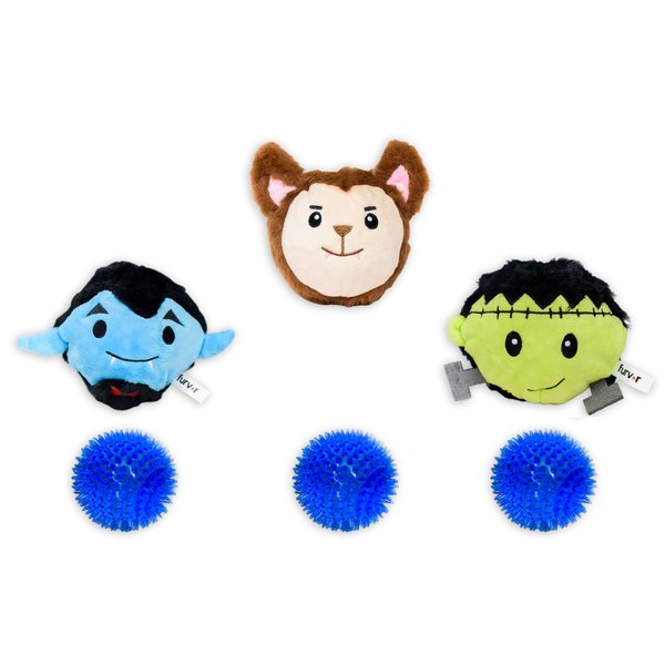 Flourish Pets 2 in 1 Halloween Pack of 3 Dog Chew Toys for Aggressive Chewers | Non-Toxic BPA Free Soft Fabric Dog Toys | Long-Lasting Dog Plush Toys-Dracula + Frankenstein + Werewolf(4”)