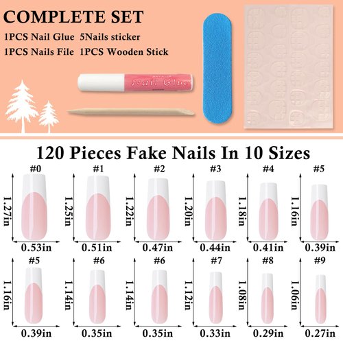 LoveOurHome 120pc French Press on Nails XL Fake Nail Extra Long Press on Nail Square False Nail Acrylic French White Tips Press Square Nail Long Artificial Nail & Glue Adhesive Tabs for Women Girls