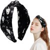 FULANSI Halloween Headband Black Knotted Headbands for Women Cute Halloween Hair Accessories Ghost Spider Hair Band Stretchy Elastic Wide Hair Hoop Party Supplies Decoration