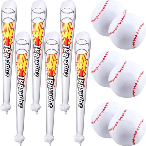 Octaday 12 Pack Inflatable Baseball Bat Set Include 6 pcs 31 inch Blow Up Baseball Bat and 6 pcs 12 inch Inflatable Baseball for Summer Baseball Party Favors Pool Beach Playing