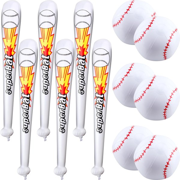 Octaday 12 Pack Inflatable Baseball Bat Set Include 6 pcs 31 inch Blow Up Baseball Bat and 6 pcs 12 inch Inflatable Baseball for Summer Baseball Party Favors Pool Beach Playing