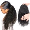Kinky Curly Ponytail Extensions Human Hair Wrap Drawstring Adjustable Clip In Pony Tail 3C Afro Curl Natural Black (24")