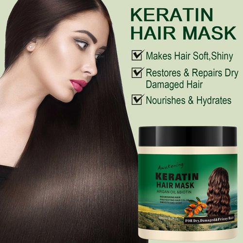 LSKINBATH Keratin Hair Treatment For Hair Moisturizing Hair Mask Argan Oil Keratin Biotin Repair Deep Conditioner For Dry Damaged Frizzy Curly All Hair Types(16.9 Fl Oz/500ml)