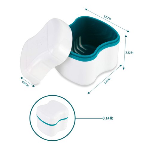 Denture Bath Case with Strainer Basket, Orthodontic Dental Retainer Storage Soak Container Cleaning Soaking Cup, Moth Guard Storage Box Holder for Office|Travel|Household