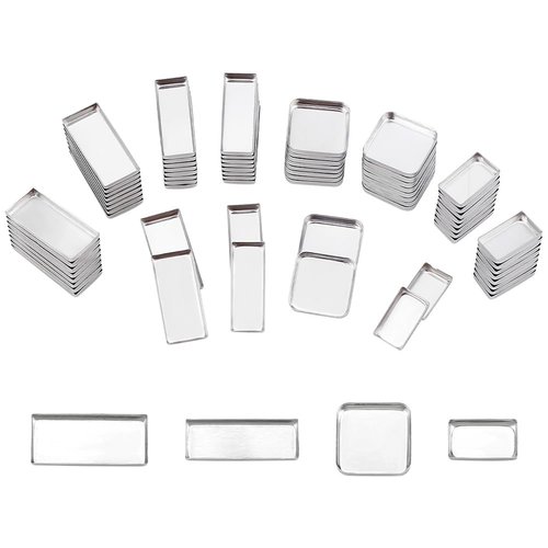 PH PandaHall 80pcs Empty Metal Pans 4 Size Aluminum Empty Eyeshadow Pans Rectangle Palette Pans DIY Blush Lipstick Palette for Makeup Cosmetic 0.7~1x0.3~0.7 Inch