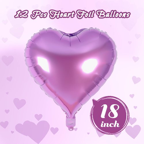 12 Pcs Heart Balloons,18 inch Heart Shape Foil Balloons Love Balloons Valentine Balloons for Birthday Party Wedding Engagement Party Baby Shower Valentine Day Decorations (lipurple)