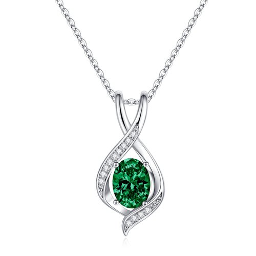 SMILEST Womens Gifts for Christmas - Birthstone Necklace Oval Created Emerald Necklace 925 Sterling Silver Gemstone Pendant Necklace May Birthstone Necklace for Mothers Mom Birthday Gifts for Her