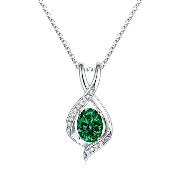 SMILEST Womens Gifts for Christmas - Birthstone Necklace Oval Created Emerald Necklace 925 Sterling Silver Gemstone Pendant Necklace May Birthstone Necklace for Mothers Mom Birthday Gifts for Her
