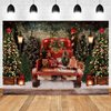 Christmas Red Truck Backdrop Winter Snowy Forest Christmas Tree Holiday Party Background Merry Christmas Baby Shower Birthday Party Decorations New Year Party Cake Table Banner,7X5FT