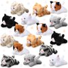 HyDren 16 Pcs Plush Animals Bulk Operation Small Cat Dog Plush Pet Stuffed Mini Kitten Puppy Toys for Birthday Animal Party Favors(Lying Cat)