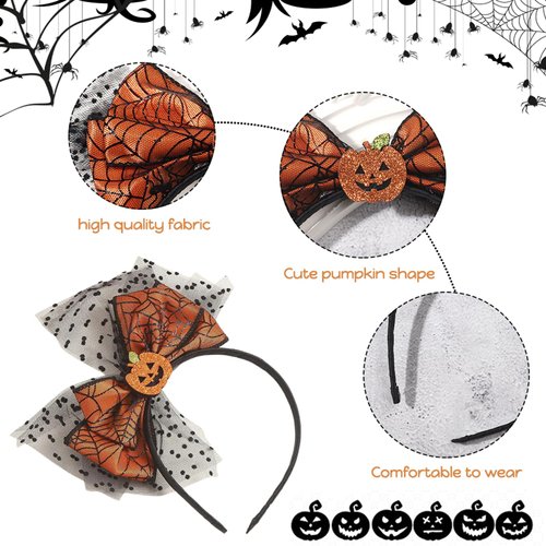 Macute Halloween Headband Pumpkin Black Spider Web Headband for Women Girls Big Bow Hair Band Hair Accessories Halloween Party Head Bands Halloween Outfits for Women 1PCS