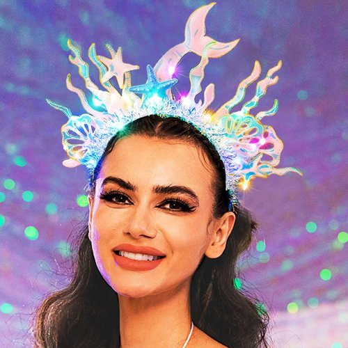 GORTIN Light Up Mermaid Headband LED Starfish Headbands Glow Shell Hair Band Costume Hair Accessories for Women