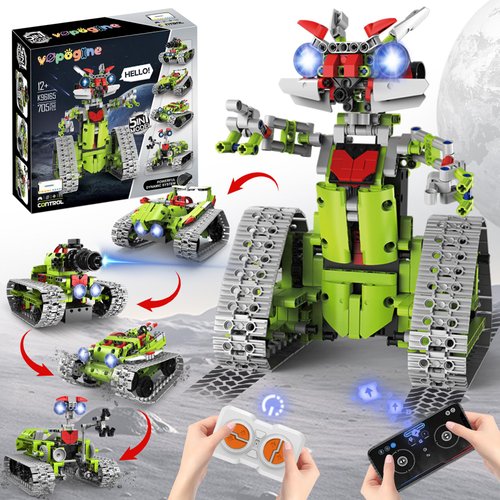 VOPOGLNE 5 in 1 STEM Robot Building Kit, APP & Remote Control Robotics Building Toys, 705 Pcs DIY Building Robot/RC Car/Tank with Light, Building Toy Gifts for Boys Girls Kids 8-16 Science Learning