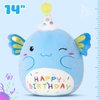 CozyWorld Light up Musical Happy Birthday Axolotl Plush Pillow,LED Stuffed Animals,Blue Axolotl Glowing Plush Toy,Light-up Singing Plush Birthday Gift for Toddler Boys Girls,14''