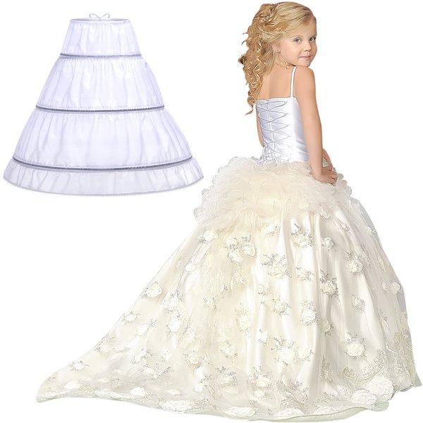 Jiuguva Girls' 3 Hoops Petticoat Full Slip Crinoline Skirt Ball Gown Petticoat Skirt Toddler Underskirt Slip for Girls(10-11 Years)