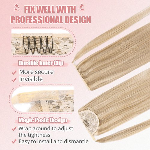 Vlasy Ponytail Extension Human Hair,20inch 80g Pony Tails Extensions Human Hair,Clip in Wrap Around Real Human Hair Ponytail Extensions,Long Straight Hair Extensions Ponytail(P16/22)