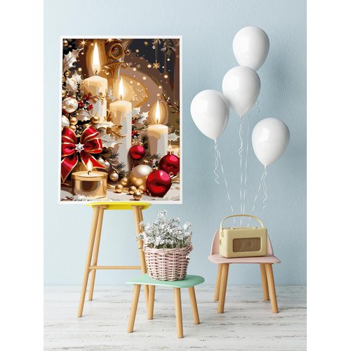 AREOPNMG Christmas Candles Paint by Numbers Kit for Adults Beginner DIY Winter Painting by Numbers Kits,with 3 Brushes and Acrylic Paint(Without Frame), Home Wall Decor 12 x 16 in