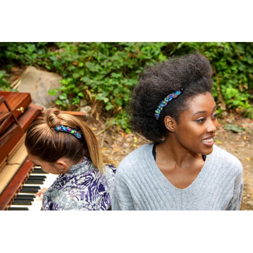 HairZing Stretch Banana Clip with Ethnic Cord Knot - Sturdy Hold, No Damage, Creases or Pain (Medium, Blue)
