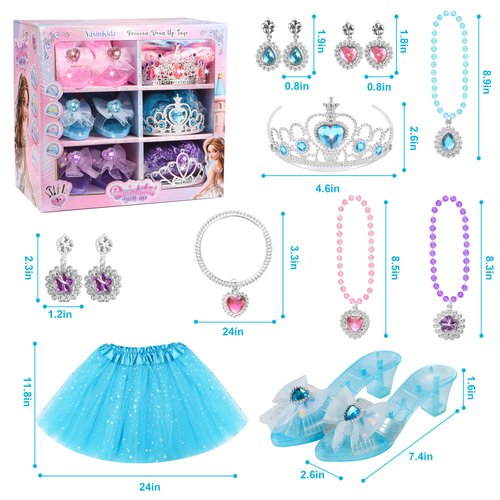 Princess Dress Up Toys & Washable Kids Makeup, Jewelry Boutique Kit, 3 Color Skirts, Shoes, Crowns, Girls Toys for 3 4 5 6 Year Old