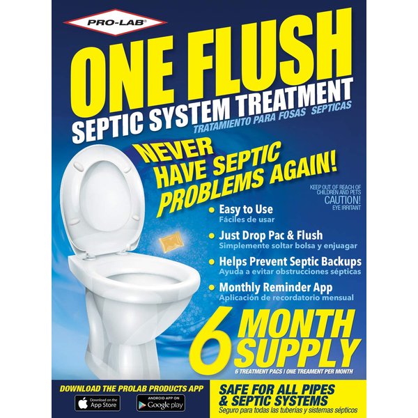 ONE FLUSH - Septic Tank Treatment Packets, 6-Month Supply of Easy-Flush Bacteria & Enzyme Packets - Proactive Prevention for Sewage Backups, Made in the USA