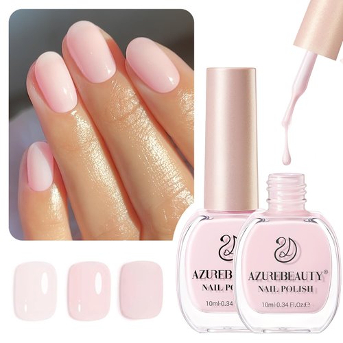 AZUREBEAUTY Pink Nail Polish Set, Vegan Light/Pale Pink Nail Polish Quick Dry Natural Infinite Sh...