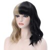 PATTNIUM Black and Blonde Wig Two Color Wig Short Curly Black Blonde Wig With Bangs Split Wig for Women Heat Resistant Synthetic Hair Cosplay Party Wig (Half Blonde Half Black)
