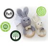 Natural Wooden Baby Toys Cotton Crochet Bunny Teething Ring Teether Rattle Set of 2 Newborn Unisex Baby (Grey Mama White Baby)
