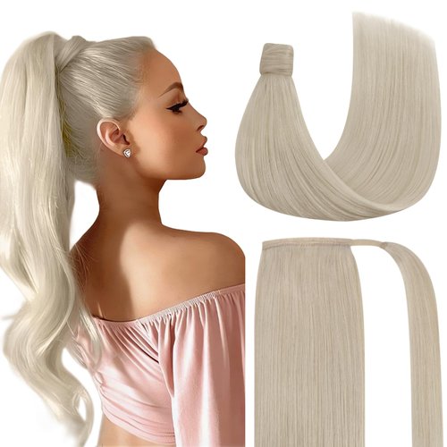 Ve Sunny Blonde Ponytail Extensions Human Hair Remy Ponytail Hair Extensions Human Hair Invisible Real Hair Ponytail Extensions Platinum Blonde Ponytail Hair with Clips 20inch 80g