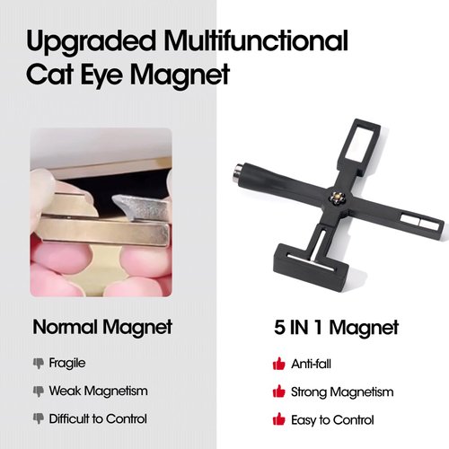Gellen 5 in 1 Nail Magnet Tool, Multi-function Strong Cat Eye Magnet for Nails,3D Cat Eye Gel Nail Polish Wand Stick Tools Accessories for Nail Art, Salon, Manicure (Black)