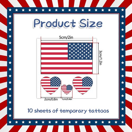 American Flag Temporary Tattoos,10 Sheets USA Flag Tattoos National Flag Face Tattoo Stickers for World Cup International Competitions USA Party Favors Decoretions Accessories