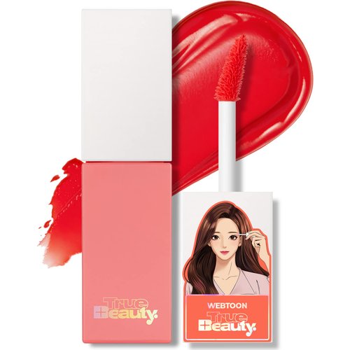 AMTS Webtoon True Beauty - 02 Some Sweet | Coral Lip Tint Stain | High Pigment Liquid Shine Non-Sticky Long-Wearing Long-Lasting | Korean Webtoon True Beauty Cute Coral Makeup