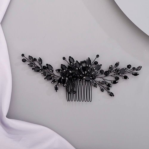Chargances Bridal Black Crystal Hair Comb Gothic Black Wedding Hair Vine Side Comb Rhinestone Hair Accessory Wedding Headpiece Prom Party Festival for Women and Girls (Style 3)