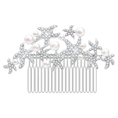 Women's Crystal Bride Sea Star with Pearl Wedding Hair Comb Hair Accessories Art Deco Bridal Side Combs Headpiece for Women, Brides Hair Accessories / Gift Box