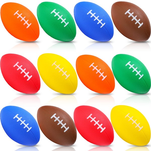 Jerify 12 Pcs Mini Footballs for Kids 4.72 Inch Foam Football Bulk Small Football Stress Ball Waterproof Mini Football for Birthday Carnival Reward Christmas Football Party Favors(Bright Color)