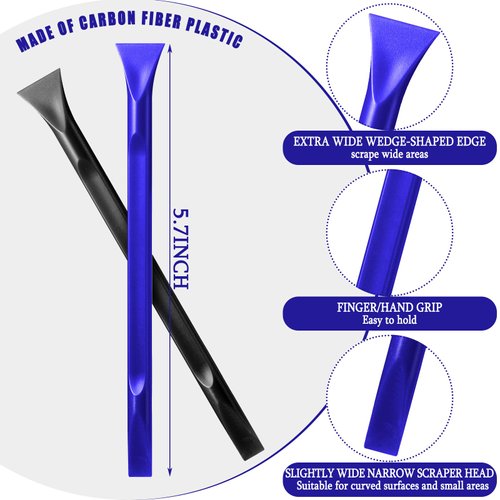 6 Pieces Non-scratch Plastic Scraper Tool Carbon Fiber Plastic Scraper Multi-purpose Cleaning Scraper Tool for Cleaning Small and Narrow Spaces, Glass, Label, Stickers, Paint, Food, Etc.(Blue, Black)