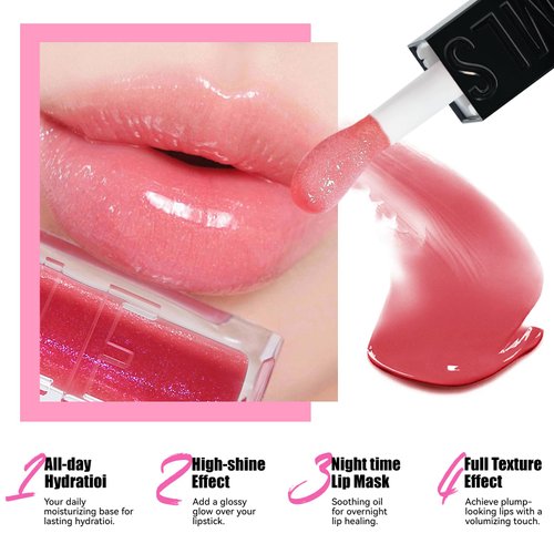 MLSMILE 3PCS Hydrating Lip Glow Oil, Moisturizing Lip Oil Gloss,Plumping Lip Gloss,Natural Lip Plumper,No-Sticky Lip Gloss Lip Balm Lip Care for Women,girls 0.33fl oz