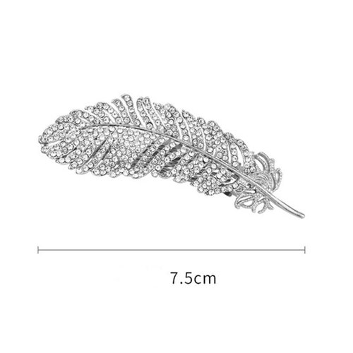 YienDoo Crystal Feather Hair Clip Barrette Silver Sparkling Rhinestone Feather Hairpin Barrette Non-Slip Elegant Duckbill Clip Bridal Barrettes Head Clip Wedding Headwear Accessories for Women Girls