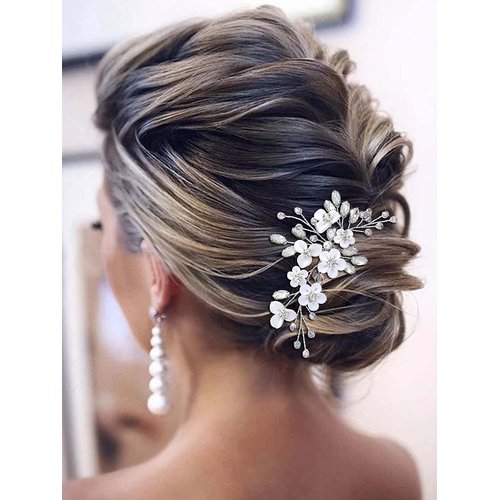 Unicra Silver Bride Wedding Hair Comb Flower Bridal Headpiece Sparkly Rhinestone Hair Accessories Crystal Hair Piece Jewelry for Women and Girls